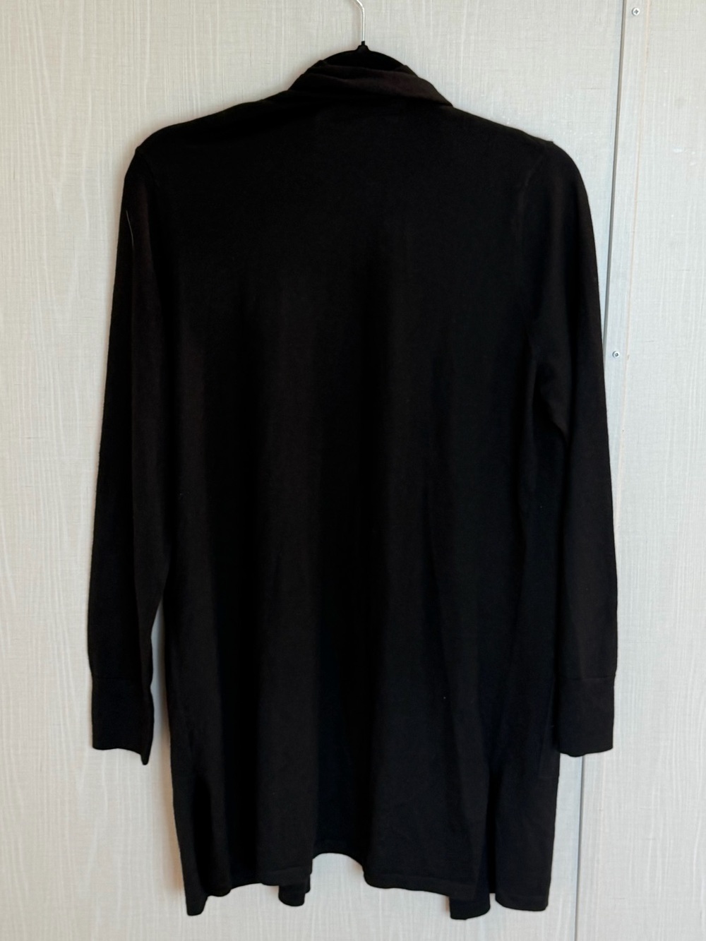 Black Goat Cashmere Long Open Cardigan Size L Minimalist Black Lightweight - Picture 3 of 3
